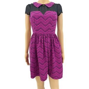 Paper Doll SMALL Junior Purple Black Chevron Mall Goth Fit & Flare Mini Dress